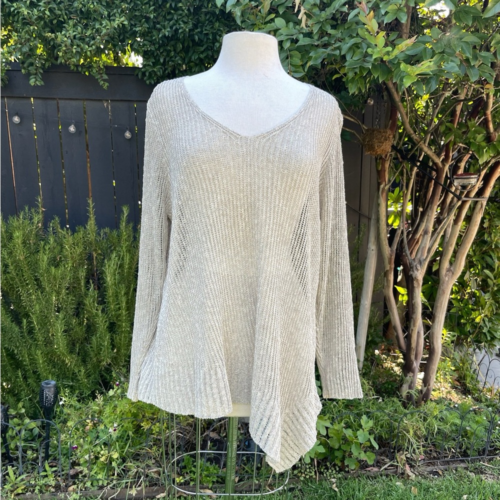 Eileen Fisher Cream Lightweight V-Neck Ribbed Sweater